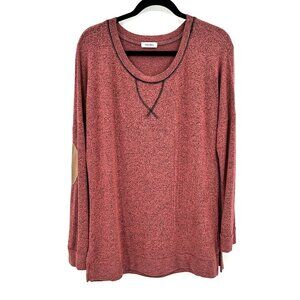 ADORA Heather Red Relaxed Fit Oversized Elbow Patch Long Sleeve Shirt Size Small